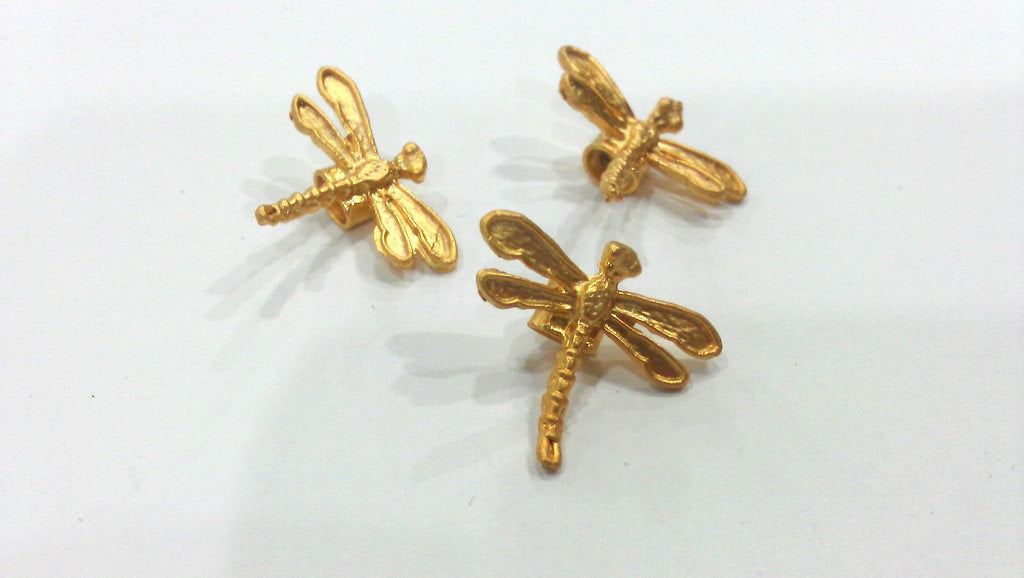 10 Pcs Dragonfly Charms, Gold Plated Brass G9455