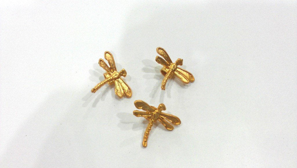 10 Pcs Dragonfly Charms, Gold Plated Brass G9455