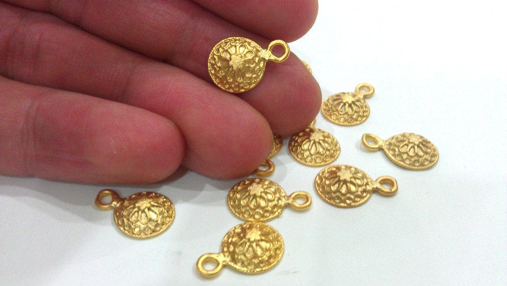 5 Matt Gold Flower Charm Brass Charms  G250