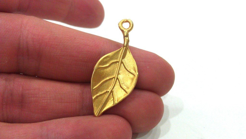 2 Leaf Charms, Gold Plated Brass  G259