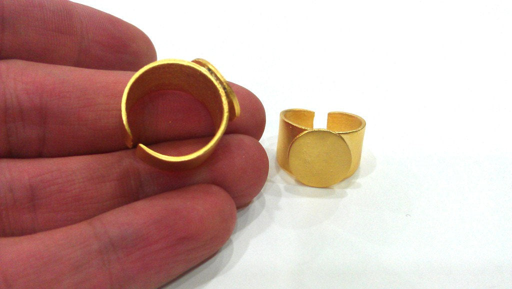 Adjustable Ring Blank (15 mm Blank)  , Gold Plated Brass G9866
