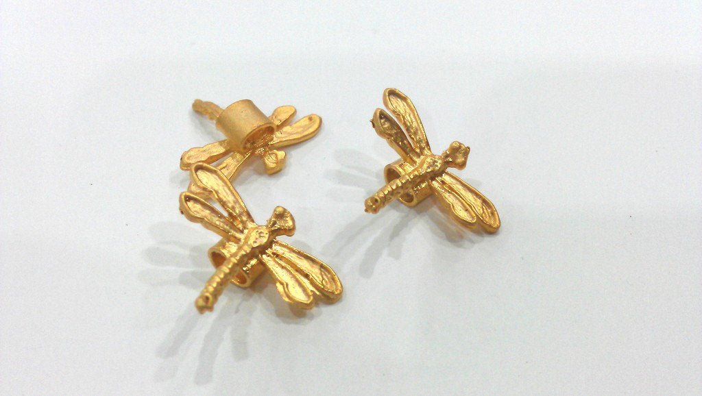 10 Pcs Dragonfly Charms, Gold Plated Brass G9455