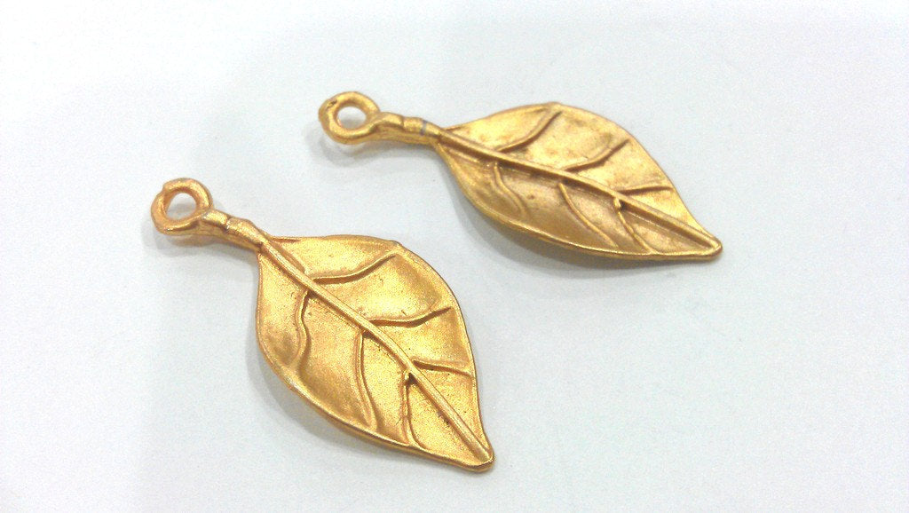 2 Leaf Charms, Gold Plated Brass  G259