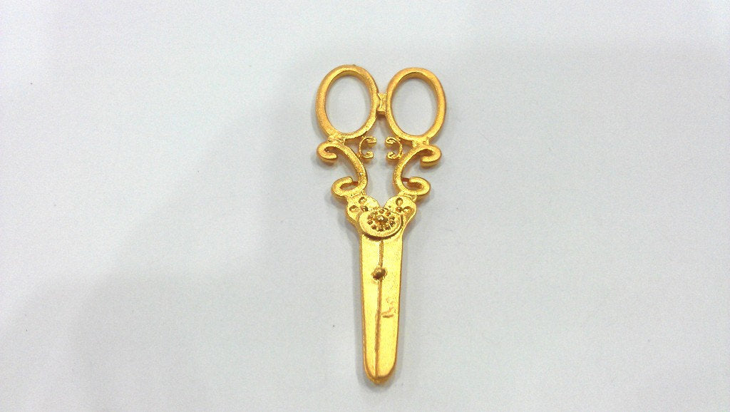 Gold Pendant Scissors Pendant , Gold Plated Metal  75x28 mm G14371