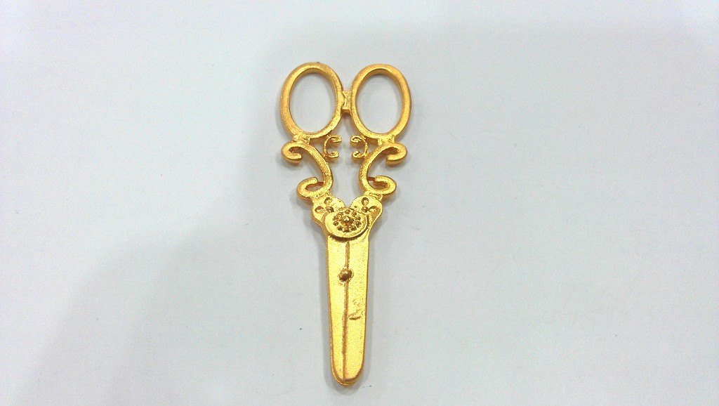 Gold Pendant Scissors Pendant , Gold Plated Metal  75x28 mm G14371