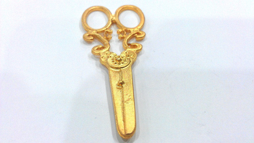 Gold Pendant Scissors Pendant , Gold Plated Metal  75x28 mm G14371