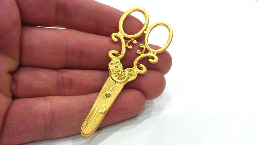 Gold Pendant Scissors Pendant , Gold Plated Metal  75x28 mm G14371