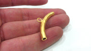 2 Pcs Tube Pendant with 1 Loop Setting,connector ,Findings  Gold Plated Brass G279