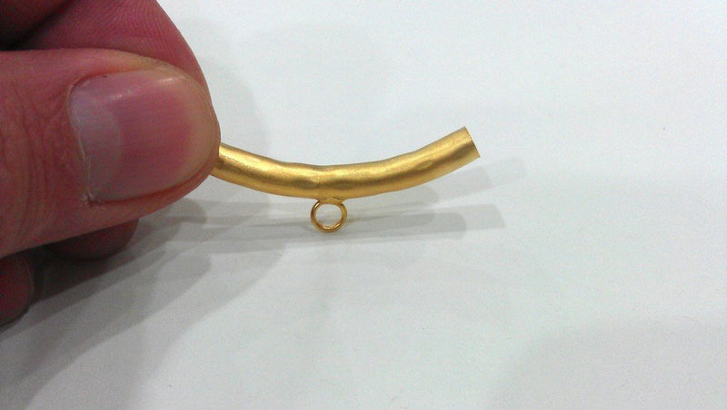 2 Pcs Tube Pendant with 1 Loop Setting,connector ,Findings  Gold Plated Brass G279