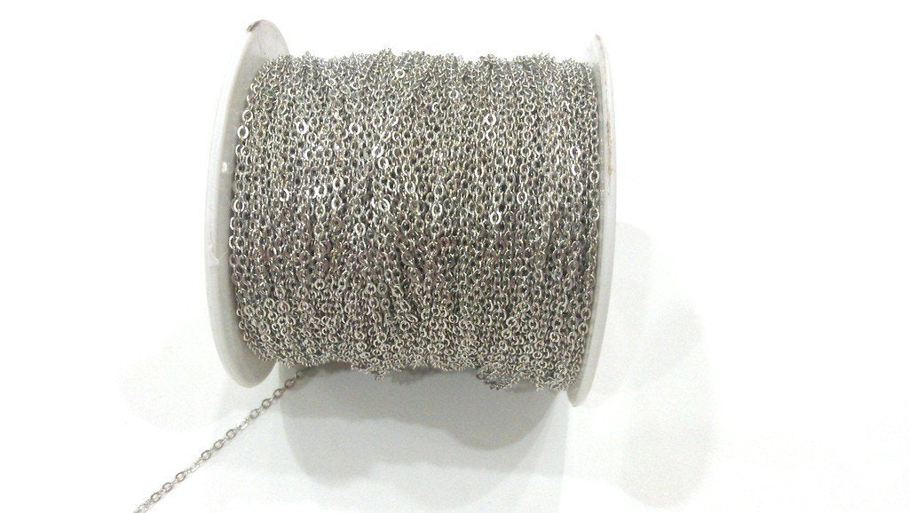 Silver Chain Silver Tone Brass Soldered Cable Chain 10 Meters-33 Feet (1.5x2 mm.) G284