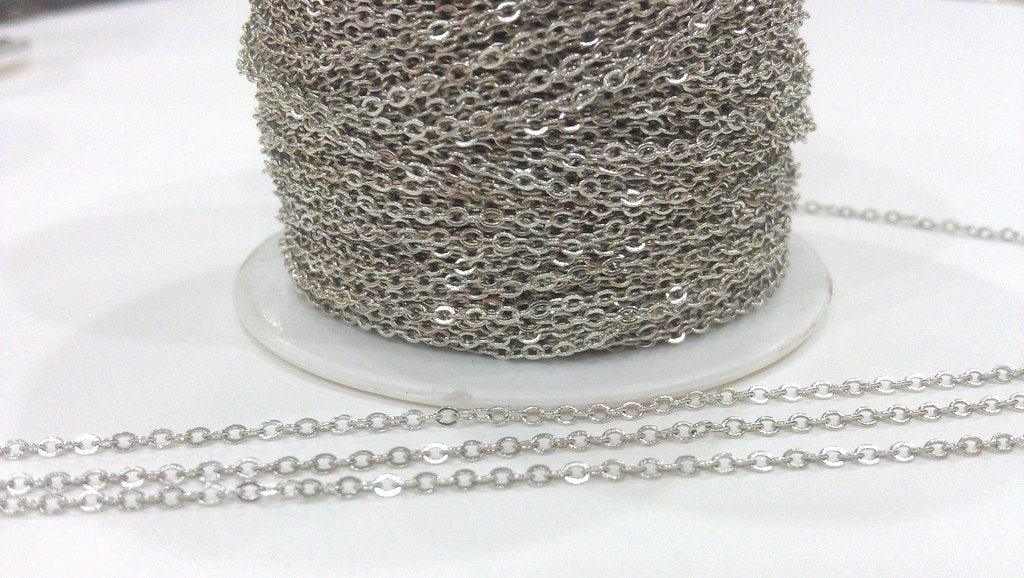 Silver Chain Silver Tone Brass Soldered Cable Chain 10 Meters-33 Feet (1.5x2 mm.) G284