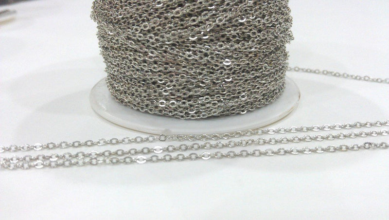 Silver Chain Silver Tone Brass Soldered Cable Chain 10 Meters-33 Feet (1.5x2 mm.) G284