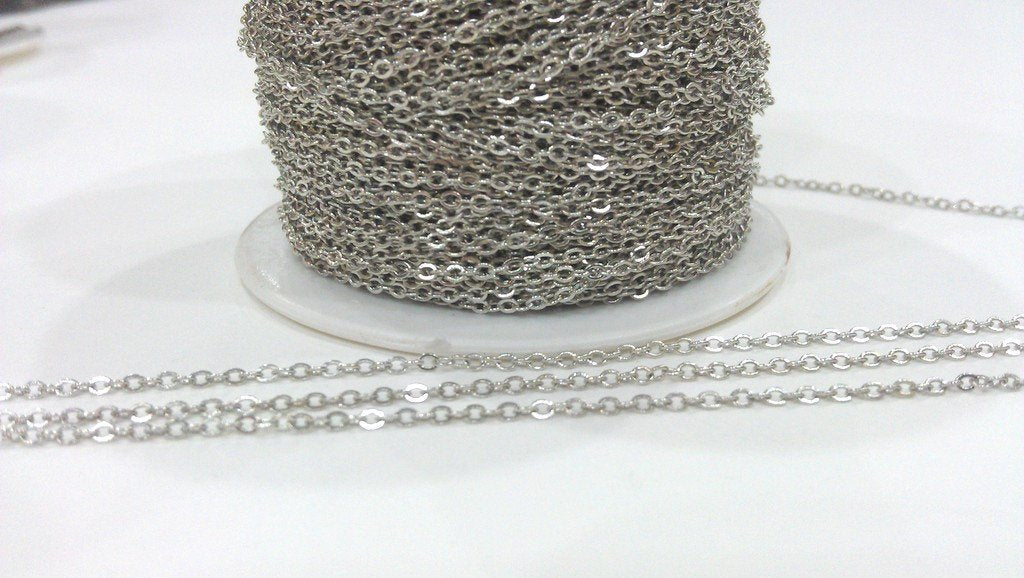 Silver Chain Silver Tone Brass Soldered Cable Chain 10 Meters-33 Feet (1.5x2 mm.) G284