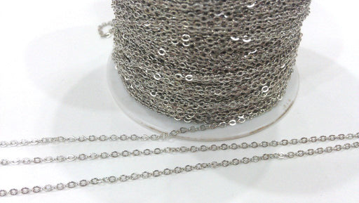 Silver Chain Silver Tone Brass Soldered Cable Chain 10 Meters-33 Feet (1.5x2 mm.) G284