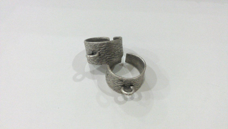 Antique Silver Plated Brass Adjustable Ring Base Blank with a Loop Setting ,Findings G9189