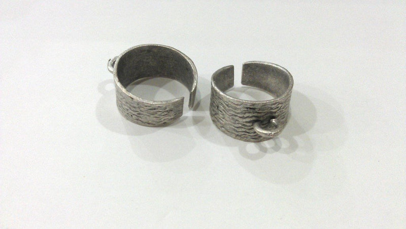 Antique Silver Plated Brass Adjustable Ring Base Blank with a Loop Setting ,Findings G9189