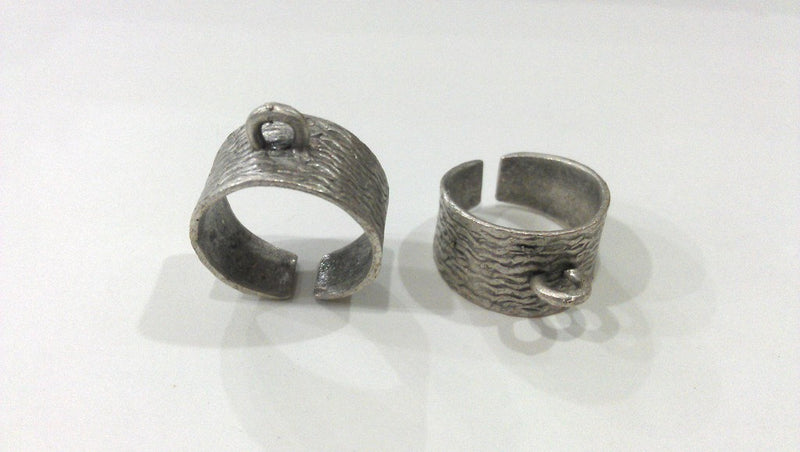 Antique Silver Plated Brass Adjustable Ring Base Blank with a Loop Setting ,Findings G9189