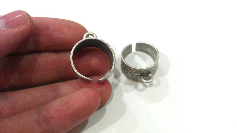 Antique Silver Plated Brass Adjustable Ring Base Blank with a Loop Setting ,Findings G9189