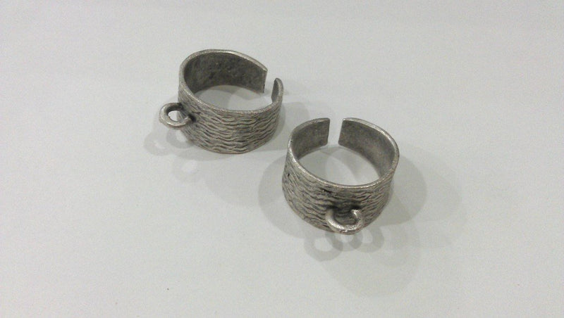 Antique Silver Plated Brass Adjustable Ring Base Blank with a Loop Setting ,Findings G9189
