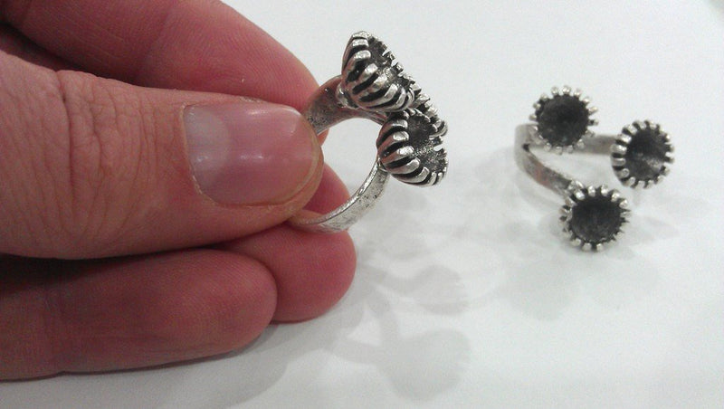 Silver Ring Blank Ring Setting Ring Bezel Base Cabochon Mountings Adjustable Ring Blank Silver Plated Brass (6mm Blank) G295