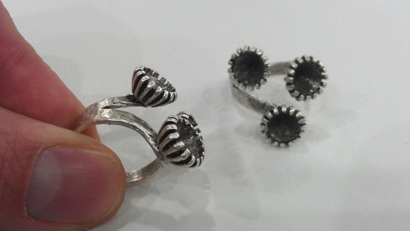 Silver Ring Blank Ring Setting Ring Bezel Base Cabochon Mountings Adjustable Ring Blank Silver Plated Brass (6mm Blank) G295