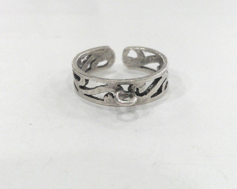Antique Silver Plated Brass Adjustable Ring Base Blank with a Loop Setting ,Findings G11909