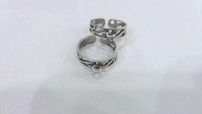 3 Antique Silver Plated Brass Adjustable Ring Base Blank with a Loop Setting ,Findings G11909