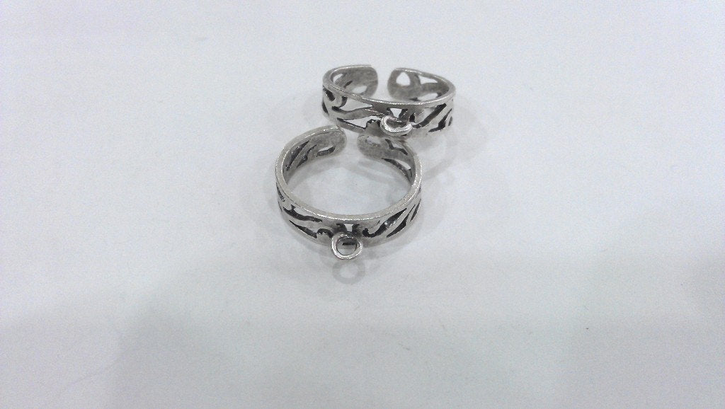 Antique Silver Plated Brass Adjustable Ring Base Blank with a Loop Setting ,Findings G11909