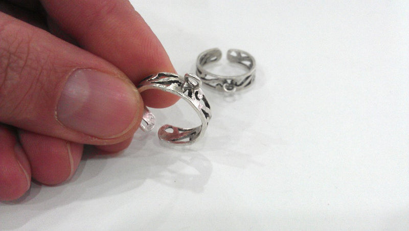 3 Antique Silver Plated Brass Adjustable Ring Base Blank with a Loop Setting ,Findings G11909