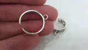 Antique Silver Plated Brass Adjustable Ring Base Blank with a Loop Setting ,Findings G11909