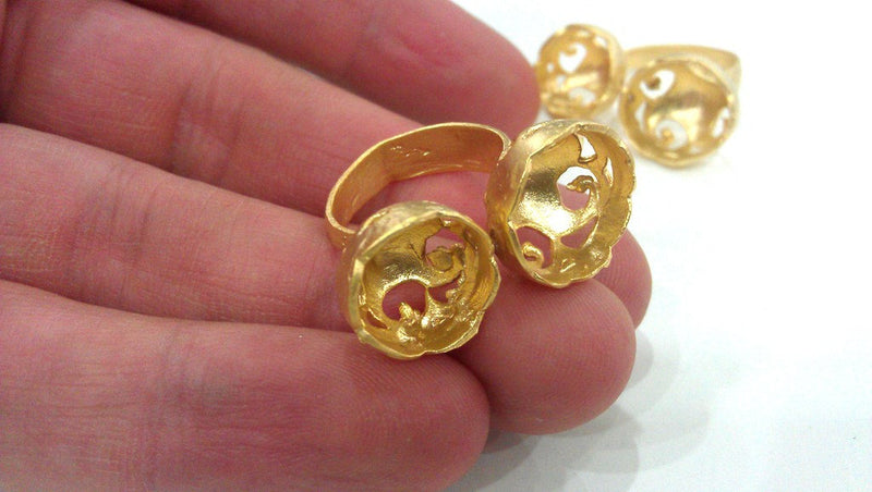 Adjustable Ring Base Blank with ( 12-13 mm Blank), Gold Plated Brass G304