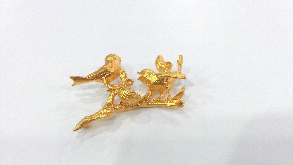 2 Bird Nest Charms , Gold Plated Brass G9857