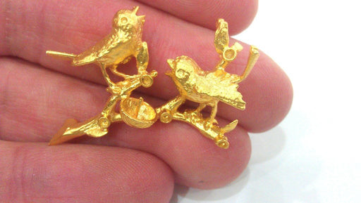 2 Bird Nest Charms , Gold Plated Brass G9857