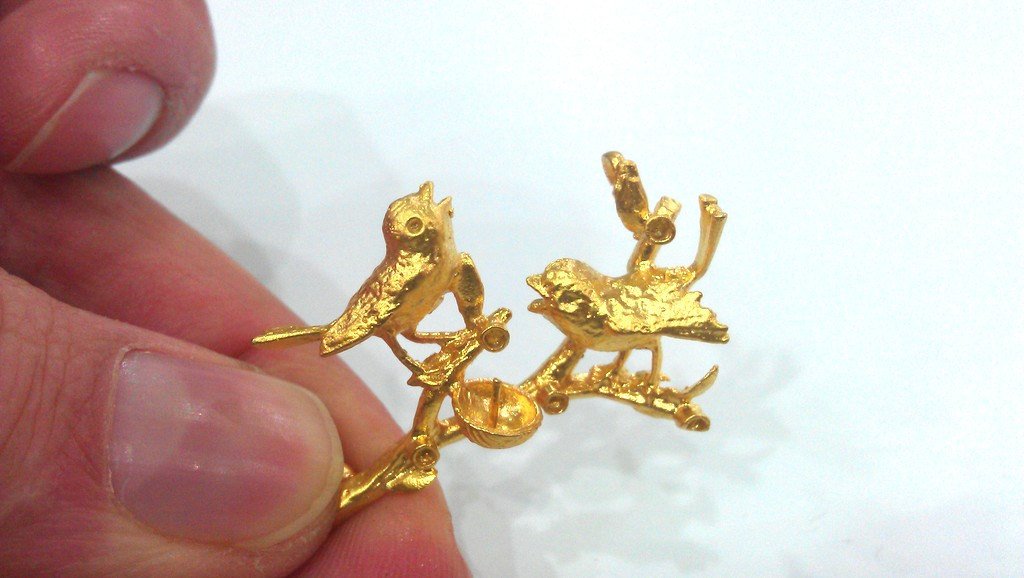 2 Bird Nest Charms , Gold Plated Brass G9857