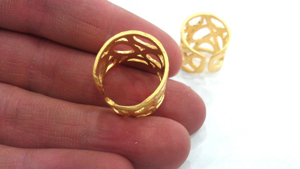Gold Plated Ring Blank Bezel Setting Ring Base (8x4 mm and 6x3 mm blank) Findings ,Adjustable   Gold Plated Brass G16432