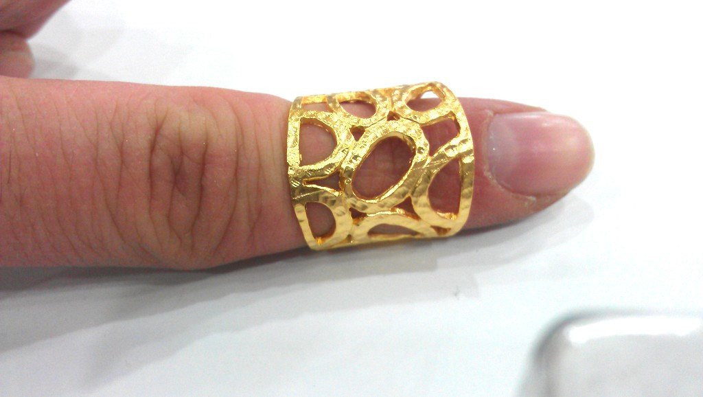 Gold Plated Ring Blank Bezel Setting Ring Base (8x4 mm and 6x3 mm blank) Findings ,Adjustable   Gold Plated Brass G16432