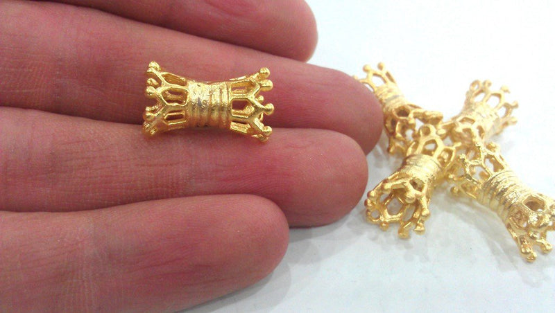 2 Gold Plated Tube Beads , Gold Plated  Brass G9881