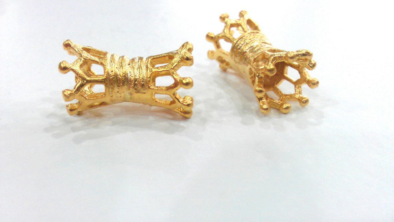 2 Gold Plated Tube Beads , Gold Plated  Brass G9881