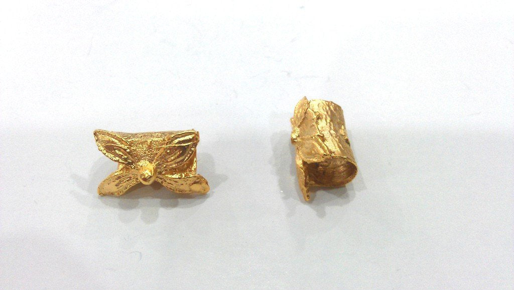 2 Pcs  Tube  Findings , Gold Plated  Brass G338