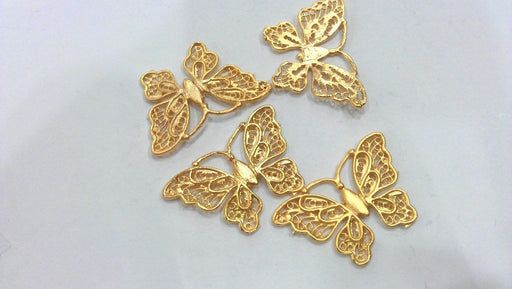 2 Gold Butterfly Charms , Gold Plated Brass  G13677