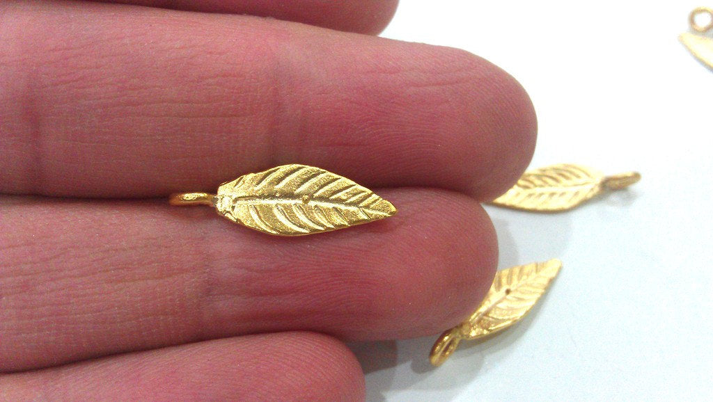 10 Pcs Gold Plated Brass  Leaf Charms  G14160