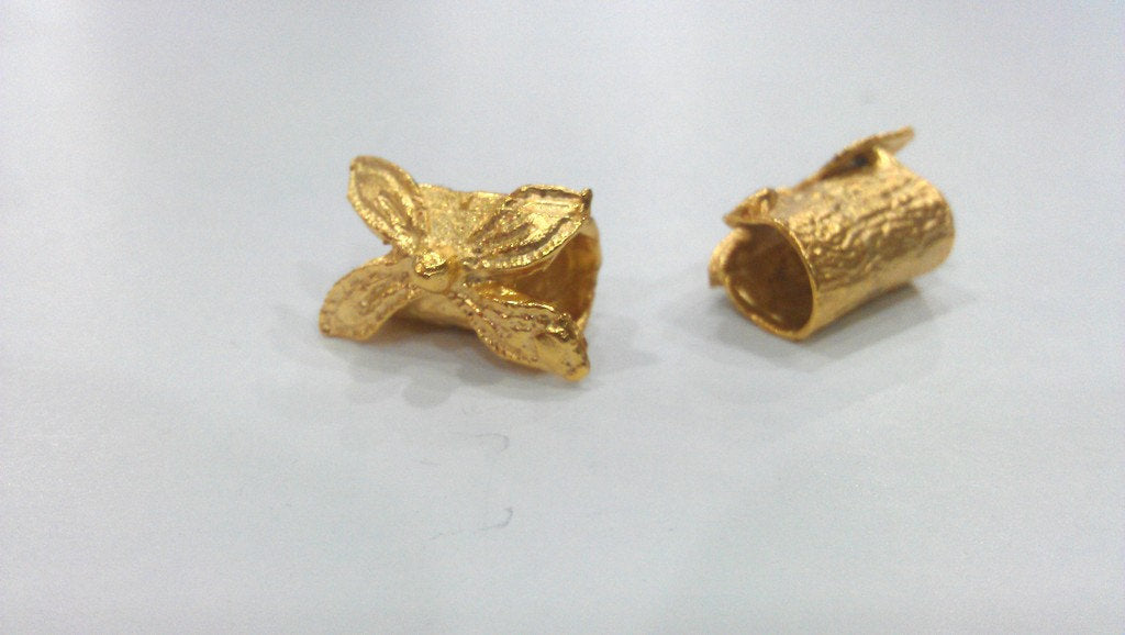 2 Pcs  Tube  Findings , Gold Plated  Brass G338