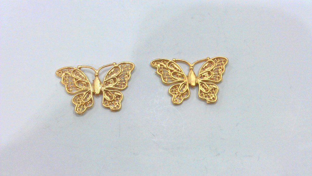 2 Gold Butterfly Charms , Gold Plated Brass  G13677