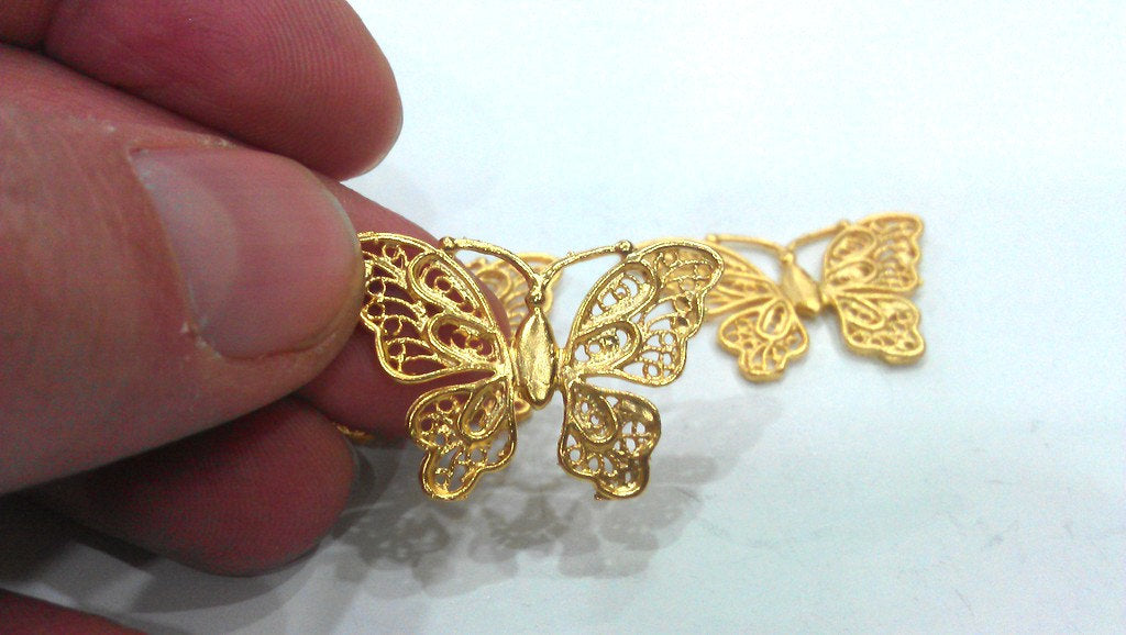 2 Gold Butterfly Charms , Gold Plated Brass  G13677