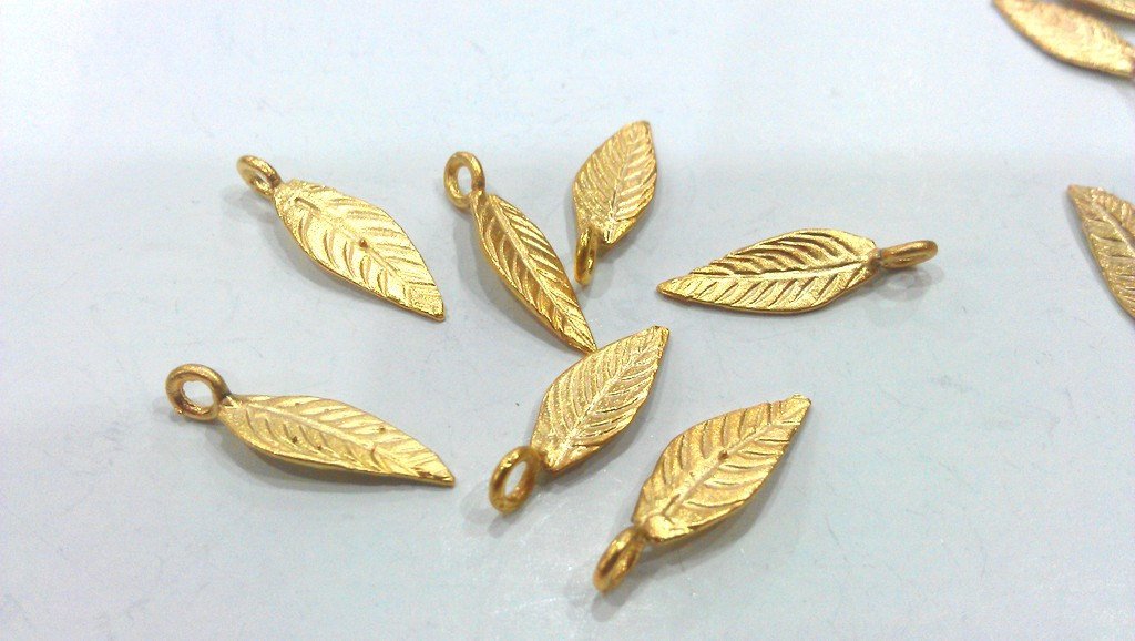 10 Pcs Gold Plated Brass  Leaf Charms  G14160