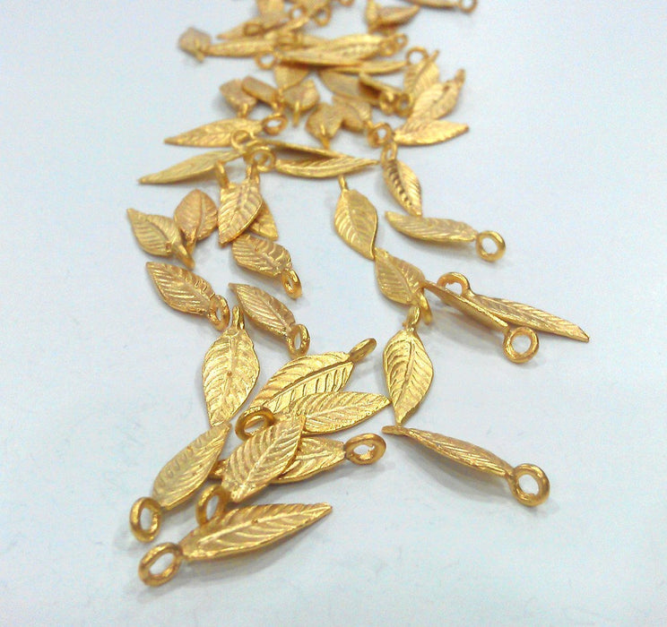 10 Pcs Gold Plated Brass  Leaf Charms  G14160