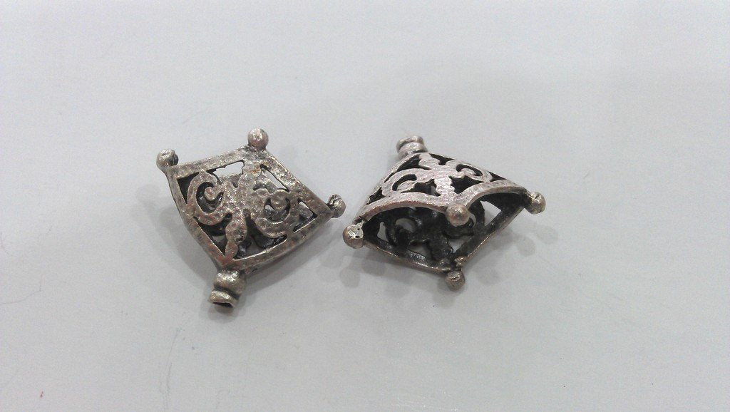 10 Silver Cone Findings Antique Silver Plated Brass  G9209