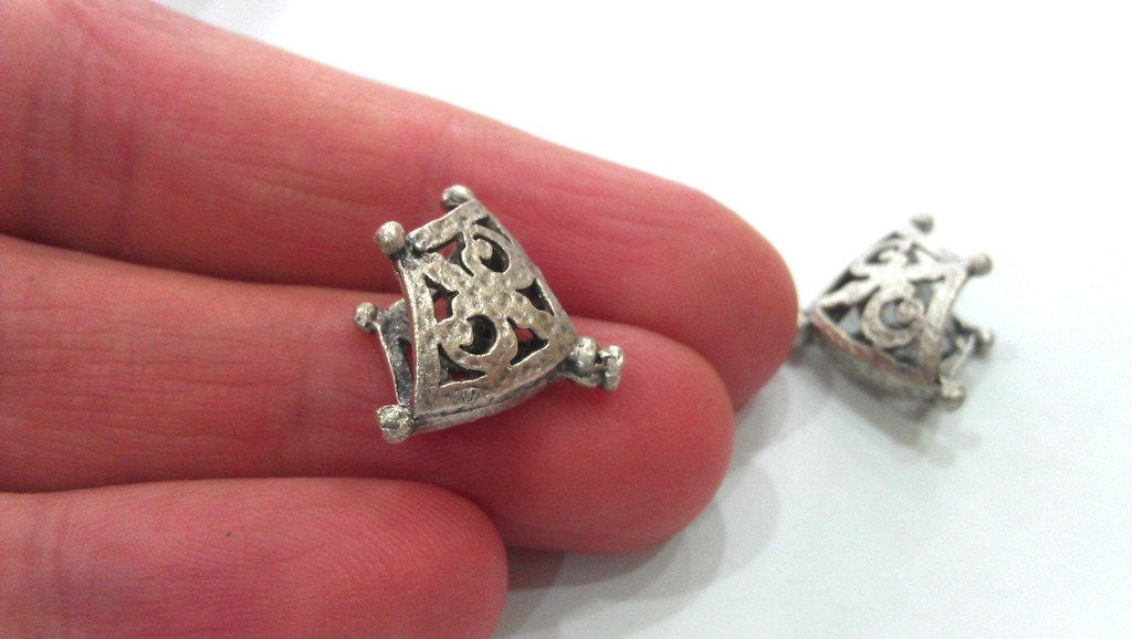 10 Silver Cone Findings Antique Silver Plated Brass  G9209