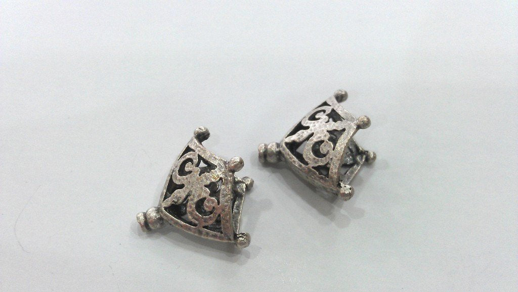 2 Silver Cone Findings Antique Silver Plated Brass  G9209