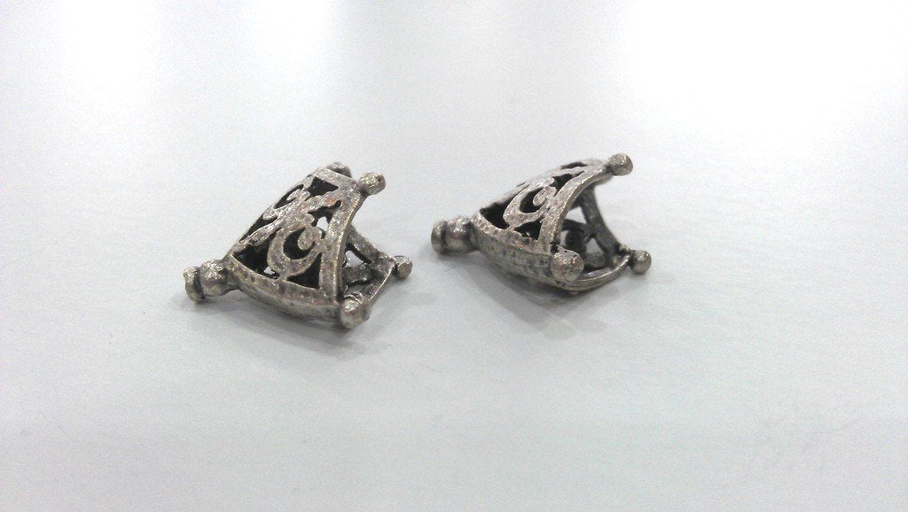 10 Silver Cone Findings Antique Silver Plated Brass  G9209